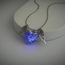 Jersey Shore Fashion Angel Wings Heart Shape Luminous Locket Necklace (Silver) - $21.61