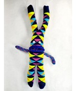 Handcrafted Argyle Sock Monster Handmade Plush Mouth Opens Long Ears Bou... - $11.99