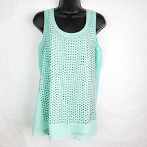 Rebellious One Womens Shirt Med Blue Green Sleeveless Tank Layered Studded - $11.14