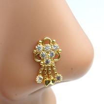 Indian style Dangle White Gold Indian Nose Stud CZ Push Pin - £11.36 GBP