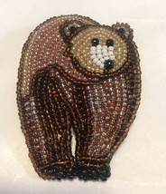 Hand Beaded Brooch Brown Bear   2.5” - $18.69