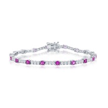 Sterling Silver 3mm CZ Tennis Bracelet - Pink Topaz CZ - £63.82 GBP