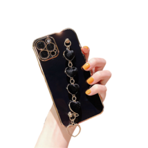 Anymob iPhone Case Black Soft Plating Cover Love Heart Plush Bracelet - £23.10 GBP