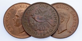 Lot of 3 New Zealand Pennies (1940 and 1943) XF - Unc Condition KM #13 - £62.08 GBP