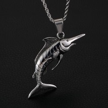 HaoYi Stainless Steel Swordfish Pendant Necklace For Men Fashion Personality Ani - £13.47 GBP