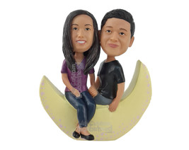 Custom Bobblehead Couple Holding Hands And Sitting On A Moon - Wedding &amp; Couples - £183.35 GBP