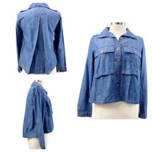 NEW Chico&#39;s Black Label Womens 00 USXS Chambray Button Front Shirt Blue ... - £19.24 GBP