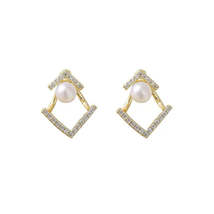 Pearl &amp; Cubic Zirconia 18K Gold-Plated Rhombus Ear Jackets - £11.18 GBP