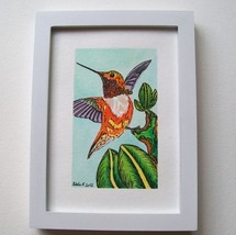 Original Hummingbird watercolor and ink painting.  - £35.93 GBP