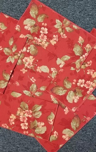 Six (6) Orange Background w/Floral Design ~ Cloth/Fabric Napkins ~ 17" Square Item image 3