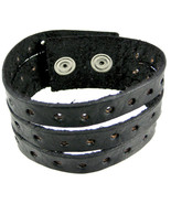 Zeckos Black Leather Split Strap Wristband Bracelet - £11.38 GBP