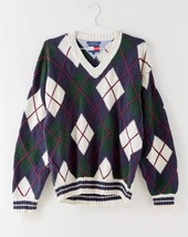 Vintage Tommy Hilfiger Argyle Heavyweight Men&#39;s Sweater Cotton Plaid Size XL - £65.77 GBP