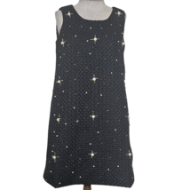 Black and Gold Metallic Knit Shift Dress with Pearl Accent Size XS  - £27.63 GBP