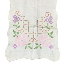 Vtg Dresser Scarf Victorian Cross Stitch Floral Vine Trellis Table Runner 35x12 - £20.18 GBP