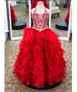 NEW* Little Rosie Girls Glitz Long National Pageant Dress LR2039 Red 14 ... - $575.43 CAD