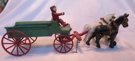 Antique Kenton Toys 1930&#39;s Cast Iron 2 horse drawn wagon - £110.08 GBP