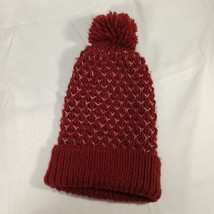 MIXIT Womens Beanie Cable Knit Red / Gold Cold Weather Winter PomPom One... - £10.65 GBP
