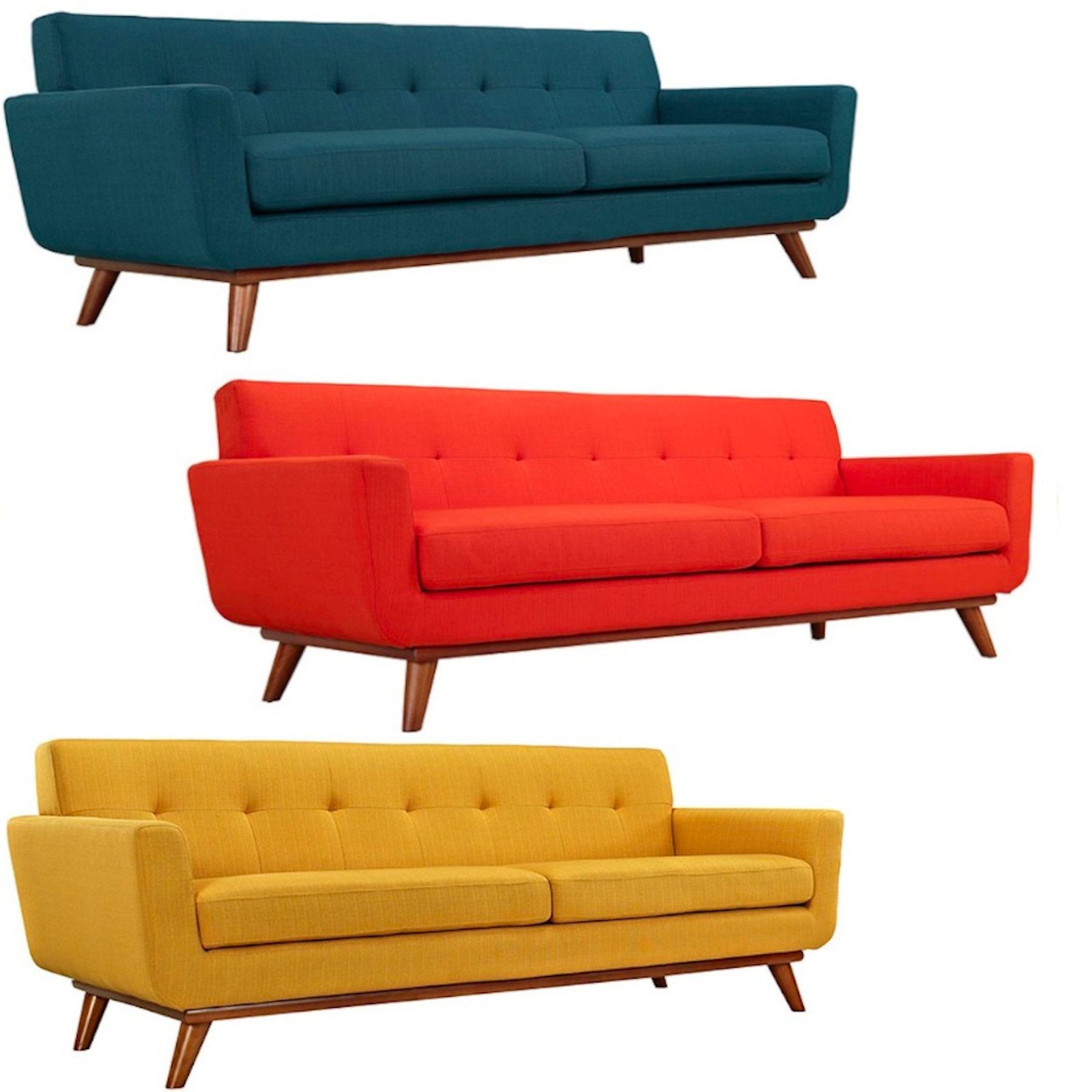 Mid Century Classic Fabric Sofa 90” Wide In Bright Red, Azure Blue Citru... - $1,029.99