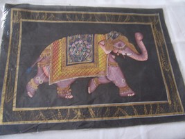 EXQUISITE HAND PAINTED JEWEL BEDECKED ELEPHANT ON MIDNIGHT SILK FABRIC T... - £11.98 GBP