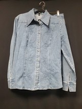 Escada 2 Pc Blue Denim Rhinestone Embroidered Jacket &amp; Skirt Suit Size 4... - $3,592.63 MXN