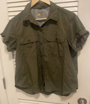 Eddie Bauer Travex Size L Button Down Vented Shirt Short Sleeve Green - £17.35 GBP