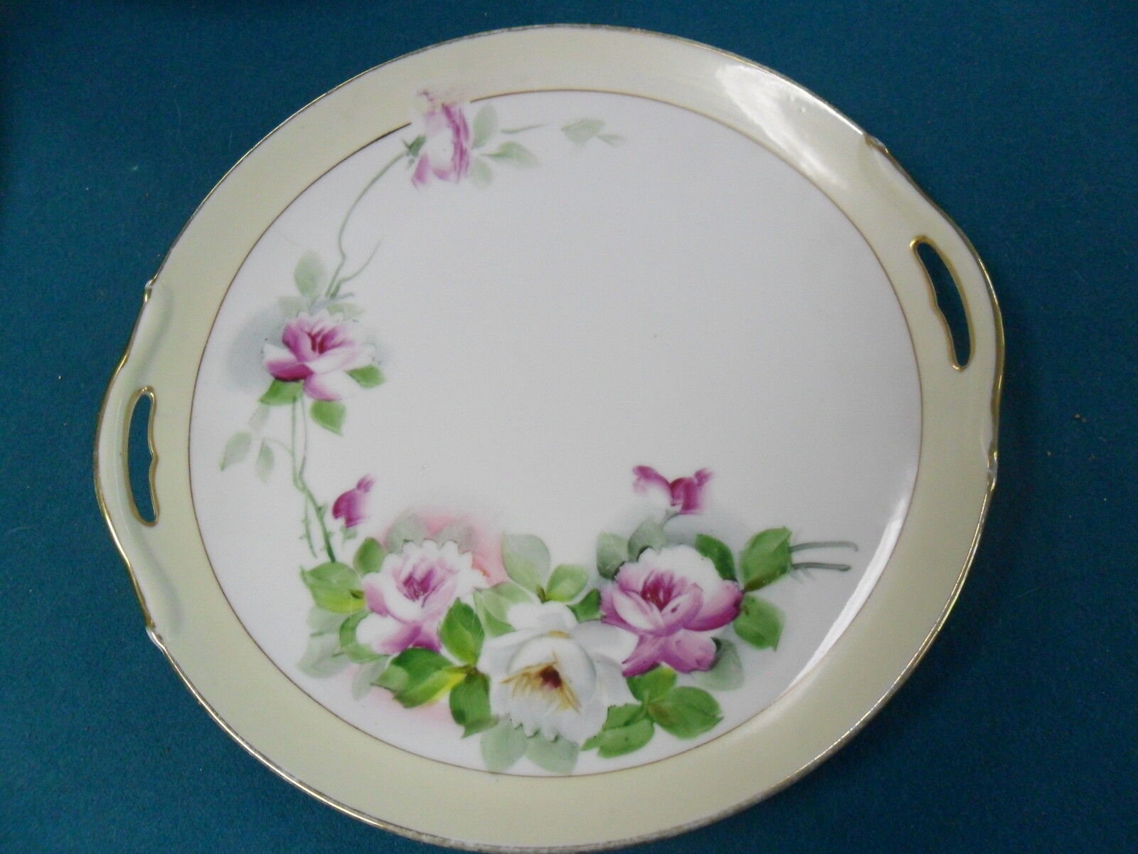 Nippon, Japan,FLORAL TRAY 2 HANDLES 9 3/4" ROSES AND GOLD - $54.45