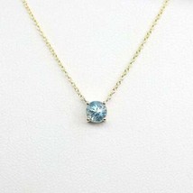 0.50 Ct Round Blue Topaz Solitaire Pendant Necklace For Women 14K Yellow Gold GP - £59.97 GBP