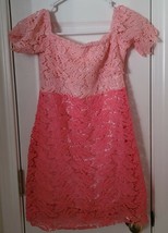 New In Package Women&#39;s Pink Ombre Flower Crochet Off Shoulder Dress Size... - £39.22 GBP