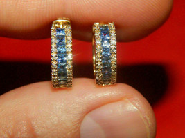 Boucles d&#39;oreilles créoles diamant et saphir taille princesse 2 carats en... - £79.52 GBP
