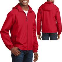 Mens Hooded Full Zip Jacket Windbreaker with Pockets Water Resistant RED 6XL - £35.96 GBP