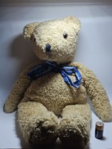 TY Plush CURLY Teddy Bear w Blue Plaid Ribbon #5302 Retired 1991 - £21.92 GBP