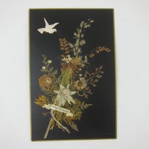 Victorian Greeting Card Pressed Flowers White Dove Bird Congrats German Antique - £15.79 GBP