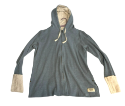 Frye and Co Womens Full Zip Up Waffle Hoodie Loose Cotton Blend Blue Gray L - $33.20