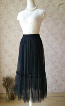 Black A-line Long Tulle Skirt Women Custom Plus Size Pleated Tulle Skirt image 4