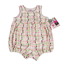 VTG Carter&#39;s 90s Y2K Summer Tank Romper Bubble Outfit Baby Girl Pink Green Tulip - £17.98 GBP