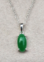 Green Jade Solitaire Pendant  w/ 18 In. Italian Sterling Silver Chain 2.... - £18.04 GBP