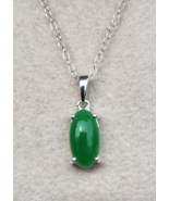 Green Jade Solitaire Pendant  w/ 18 In. Italian Sterling Silver Chain 2.... - $22.95