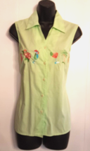 Fashion Bug VTG Green Sleeveless Summer Shirt size S Cocktail Embroidered Blouse - £9.56 GBP