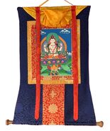 HAND-PAINTED AVALOKITESHVARA CHENREZIG TIBETAN THANGKA PAINTING WITH SIL... - $143.48
