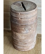 Antique Wooden Treen Barrel Bank Natural Handmade Turned Rustic 3 Inch - $288.92 MXN