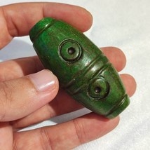 Antique Green Hawlight Stone carving Stone Eyes Bead Amulet MG-9-12 - £45.78 GBP