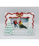 3D Resin Christmas Trees In Snow w/ Red Ribbon &amp; Bells 4x6 Picture Frame  - £11.86 GBP