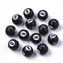 20 Eight Ball Beads Black Billiards Ball 8 Acrylic Pool Shooting Jewelry 12mm - £3.53 GBP