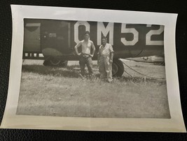 WWII Photograph Two Airmen In Front Of A B-24 Bomber - $6.50
