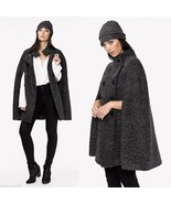 LOVE STITCH Charcoal Double Breasted Marled &quot;Anika Cape Coat&quot; NEW S/M M/L - £80.52 GBP