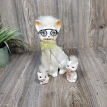 Vintage Kitschy Cat &amp; Kittens Figurines, Fur Edged - $45.00