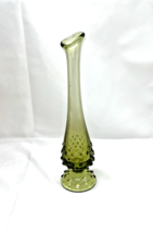 Fenton Hobnail Green Swung Glass Bud Vase Vintage - $24.20