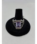 Stunning Silver Tone Round Simulated Square Purple Stone Ring  Size 11 KG - $272.41 MXN