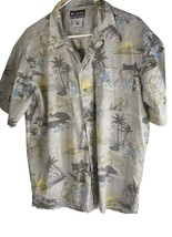 Men&#39;s L Hawaiian Aloha Shirt Columbia Sportswear Tropical Palm Tree Gray Green - £13.23 GBP
