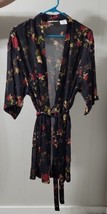 Secret Treasures Short Kimono Semi Sheer Robe Black Floral Ladies Size Small - £16.01 GBP